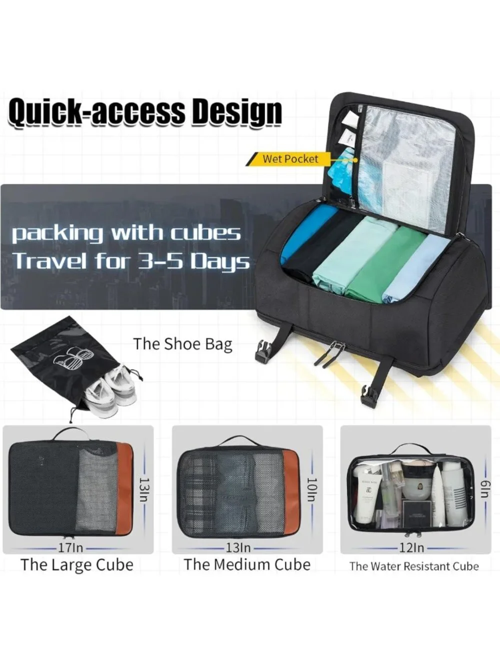 42L Travel Backpack with 4 Packing Cubes, TSA Approved, Water-Resistant, Fits